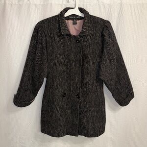 Vintage Casa De Lana Uruguay 100% Pure New Wool Herringbone Pink Lining Coat 16